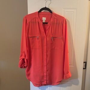 Women's Coral Button-Up Blouse